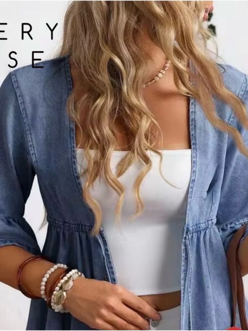 Denim Blue Open-Front Women’s Jacket with Gathered Waist